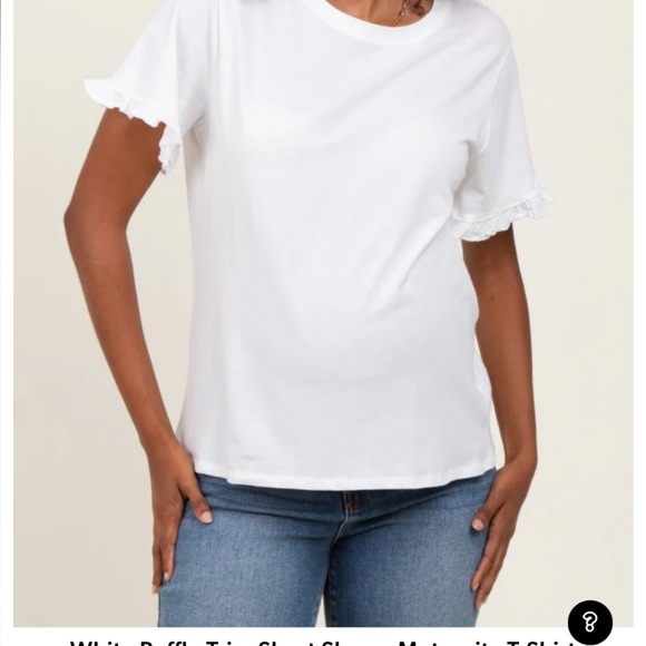 Maternity Small White Ruffle Trim T-Shirts - Picture 1 of 8